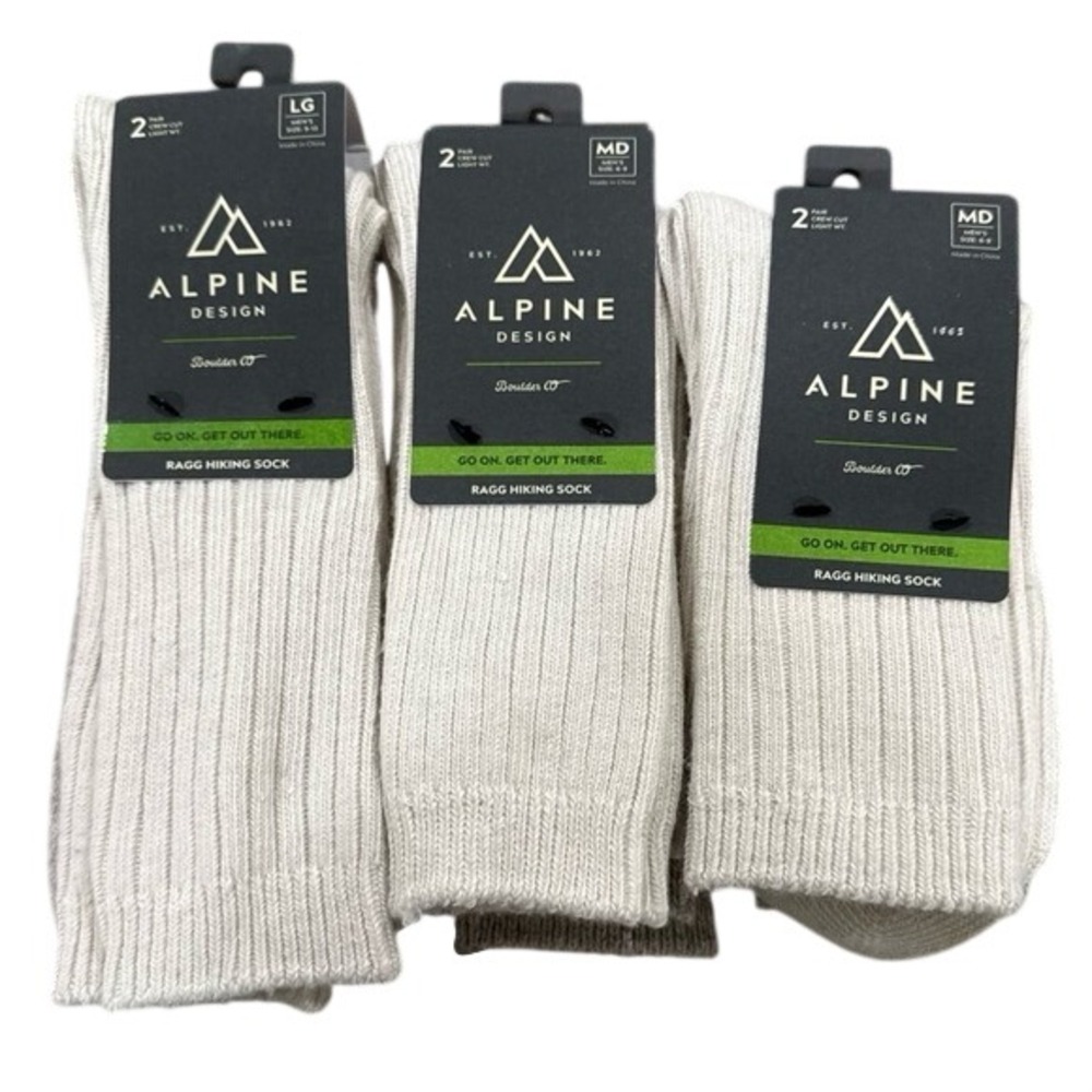 Alpine Design Ragg Hiking Crew Socks Men's Medium & Large 6-Pair‎ NWT